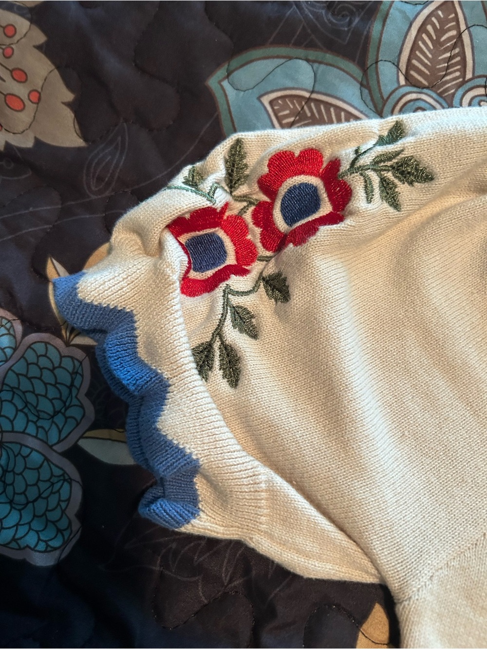 OXKNIT Cream Floral Embroidered Crewneck Sweater - Picture 3 of 5